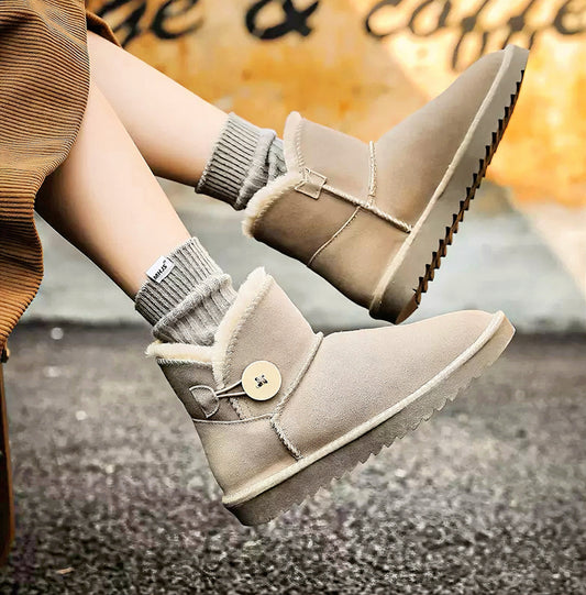 Kadın Kısa Deri Kar Botu – Kürklü, Kaymaz, Sıcak Tutan Kışlık Bot